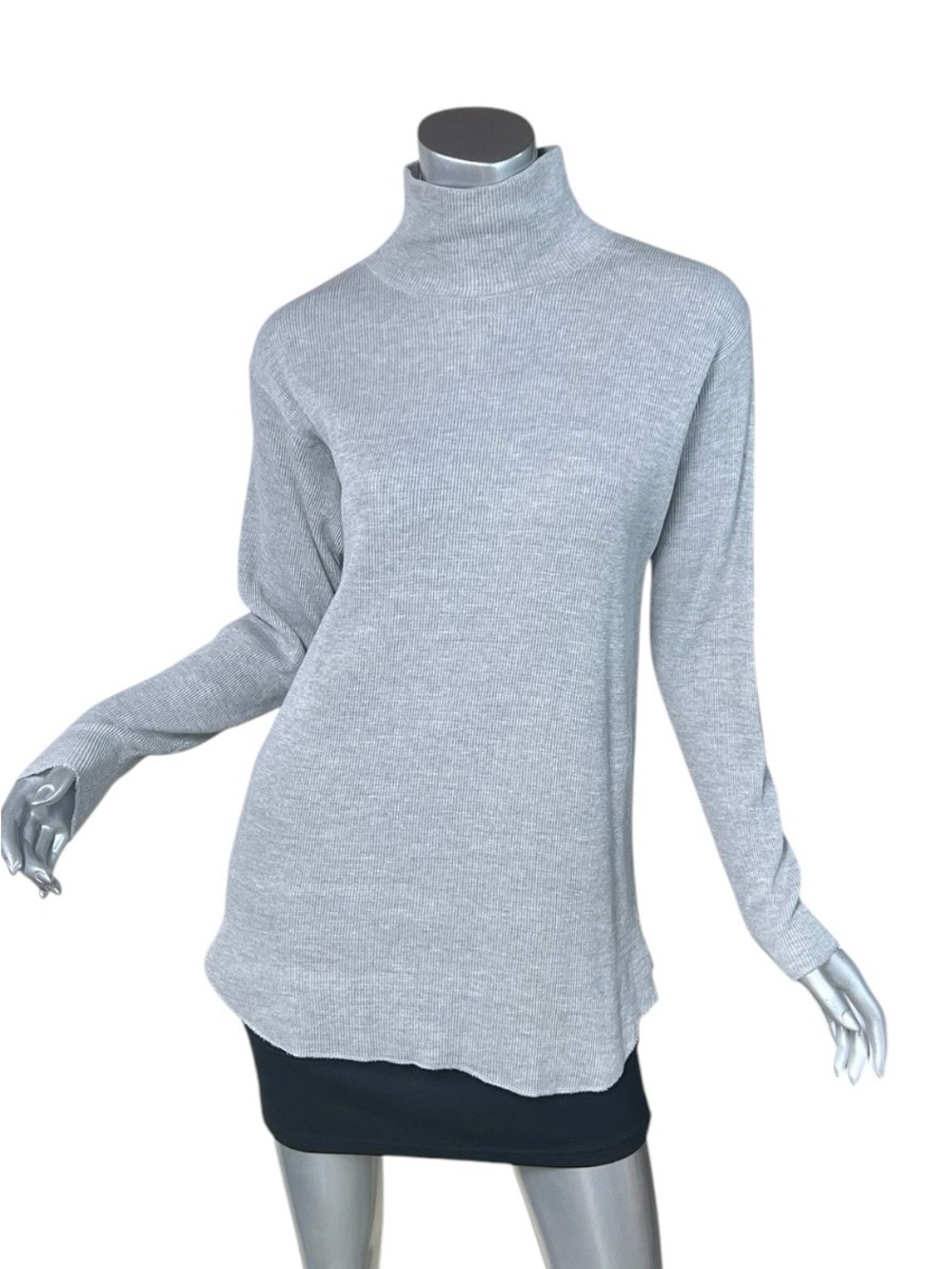 Pierre Cardin 100% Cotton Grey Thermal Turtleneck Waffle Knit Tunic Top Large